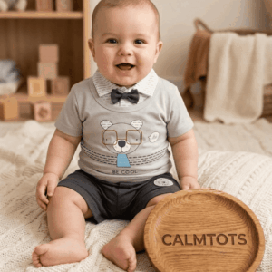 calmtots-premium-half-sleeve-baby-romper-be-cool-bear-print-outfit-with-bow-style-0-24-months
