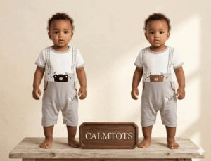 Calmtots Premium Half Sleeve Cartoon Strap Romper – Cute Bear Edition Baby Outfit (0–24 Months)